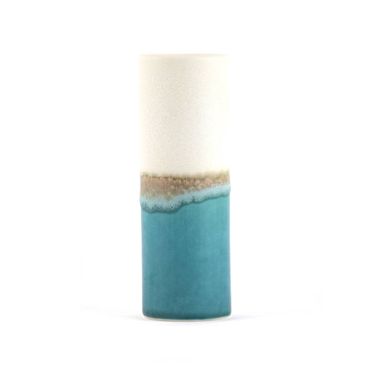SGW Lab Medium Cylinder Vase - White & Turquoise