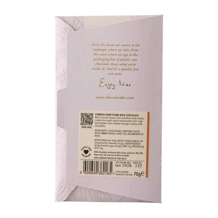 Chocolarder Cornish Honeycomb 50% Milk Chocolate Bar