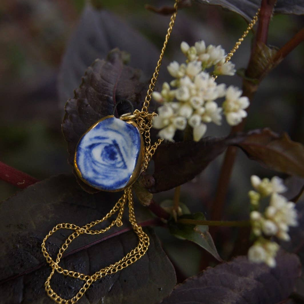 Eloise Rose Porcelain Pendant with Gold Lustre - Eye