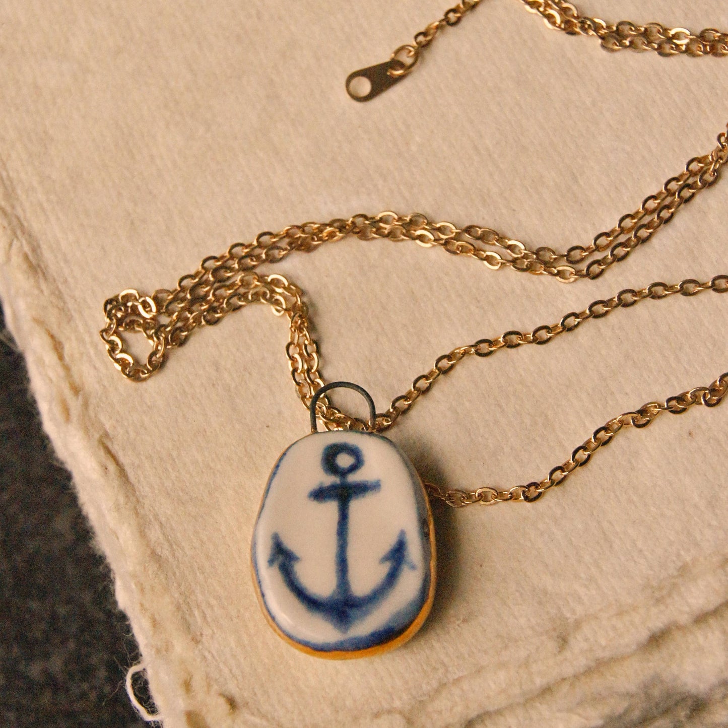 Eloise Rose Porcelain Pendant with Gold Lustre - Anchor