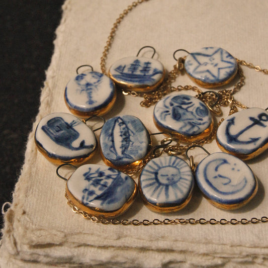 Porcelain Pendant with Gold Lustre - Whale
