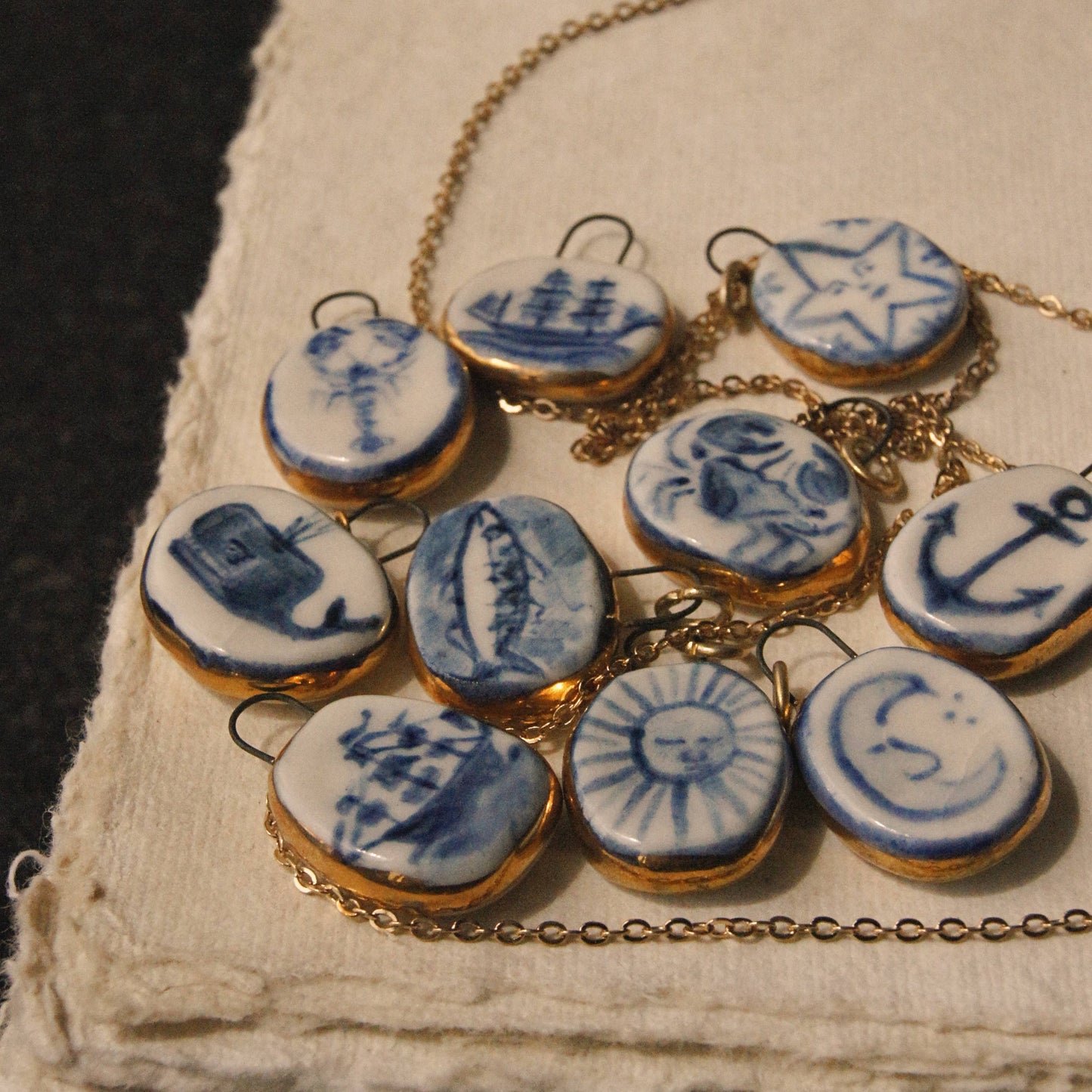 Porcelain Pendant with Gold Lustre - Ship