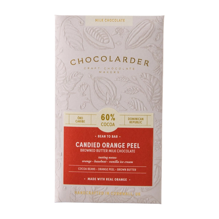 Chocolarder Candied Orange Peel 60% Milk Chocolate Bar