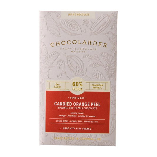 Chocolarder Candied Orange Peel 60% Milk Chocolate Bar