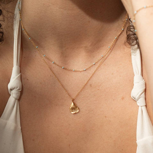 One & Eight Gold Satelite Necklace -  Sky Blue