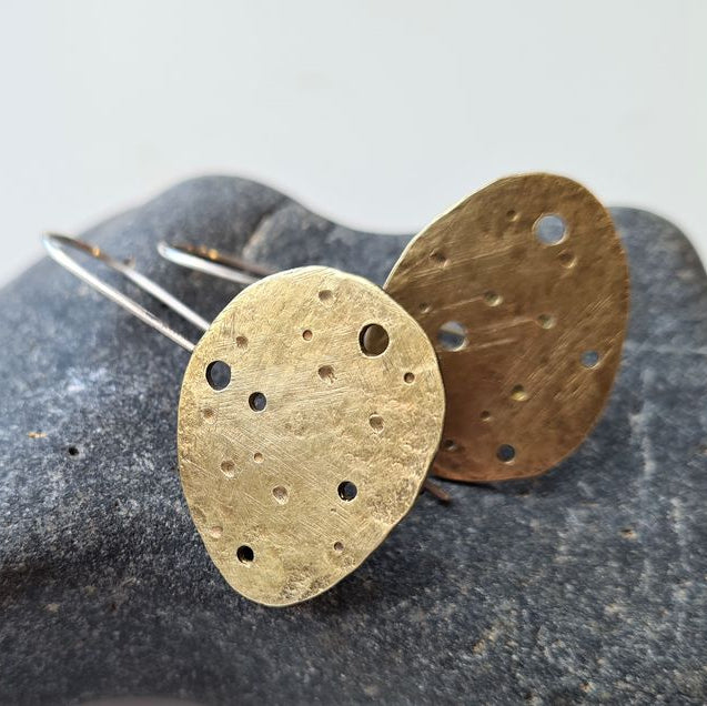Eroded Brass Pebble Drop Earrings