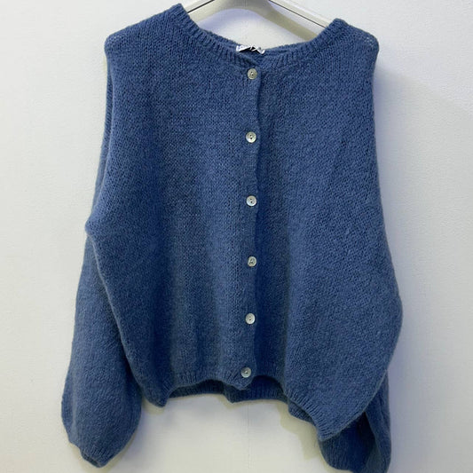 Button Through Mohair Cardigan - Denim