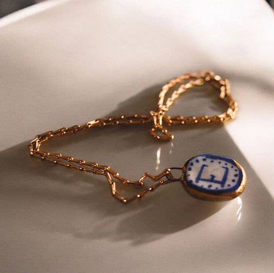 Eloise Rose Porcelain Pendant with Gold Lustre - Intial