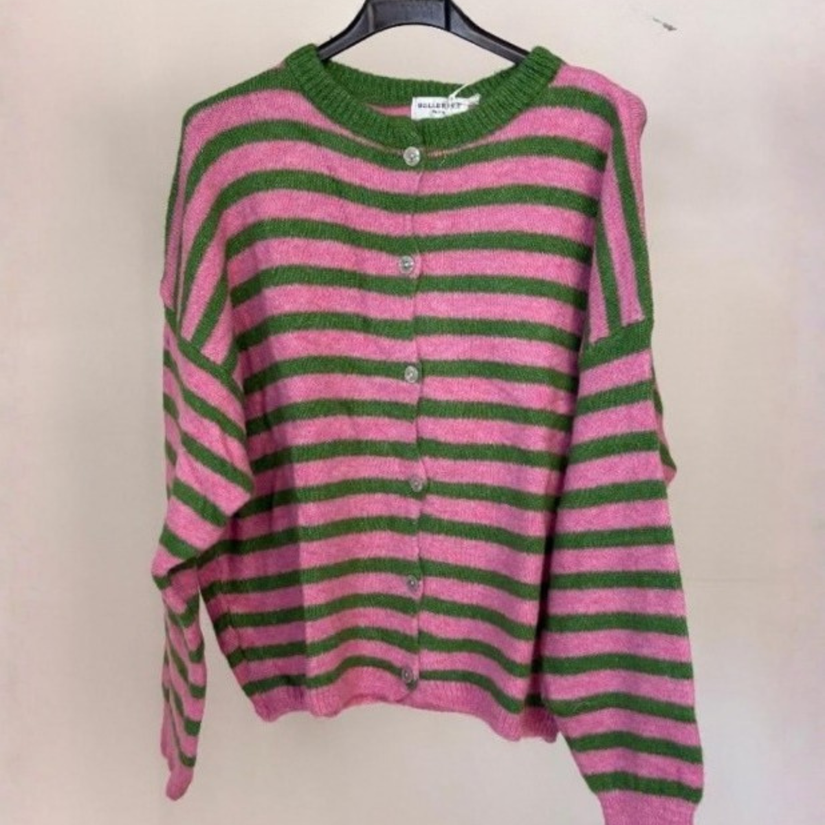Alpaca Blend Striped Cardigan - Pink & Green