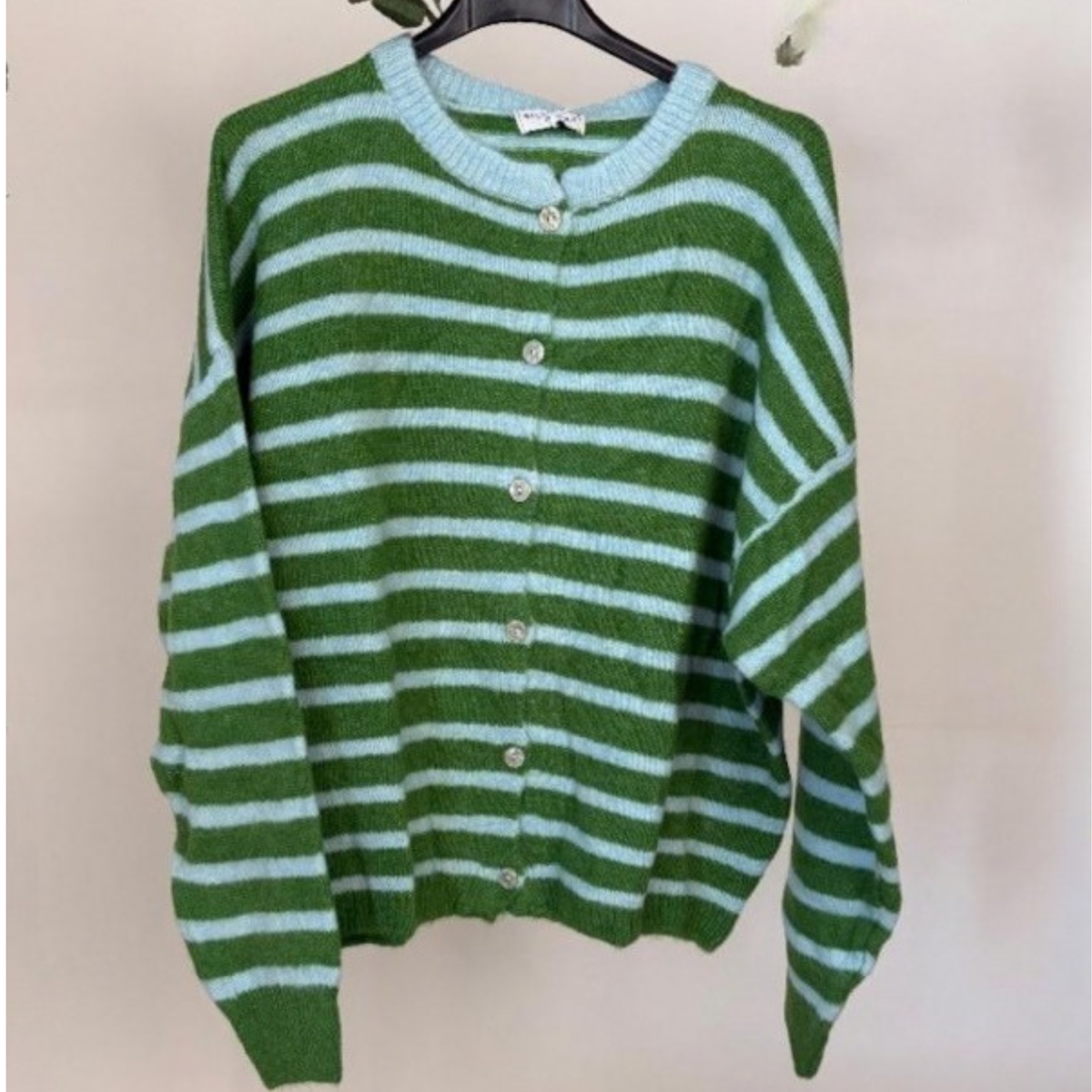 Alpaca Blend Striped Cardigan - Green & Blue