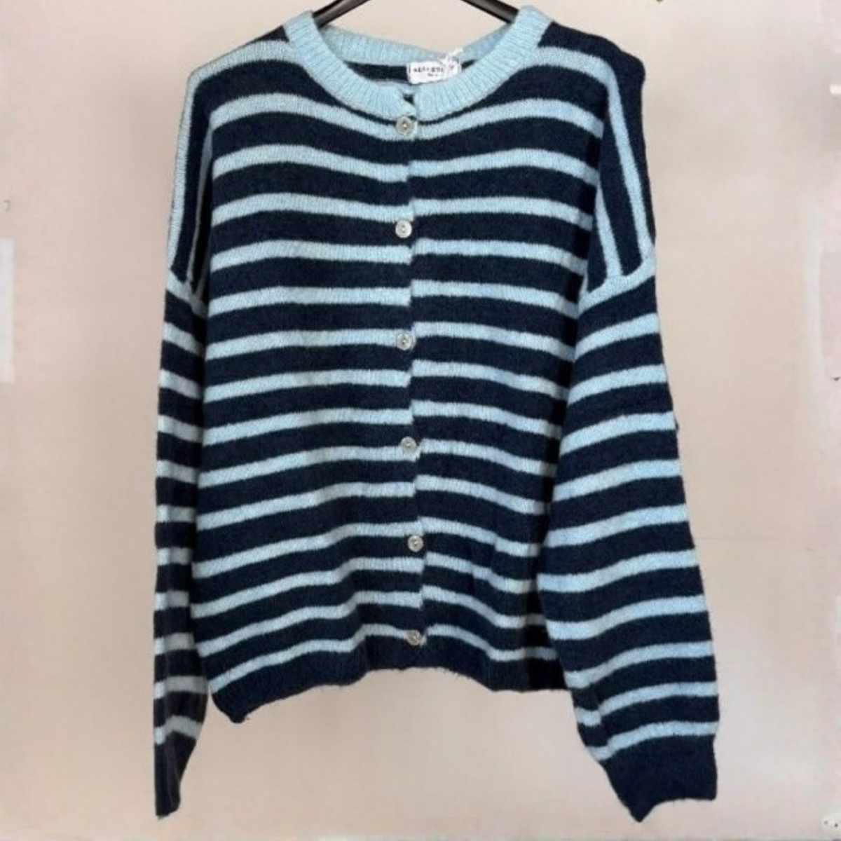 Alpaca Blend Striped Cardigan - Blue & Navy