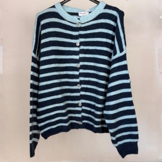 Alpaca Blend Striped Cardigan - Blue & Navy