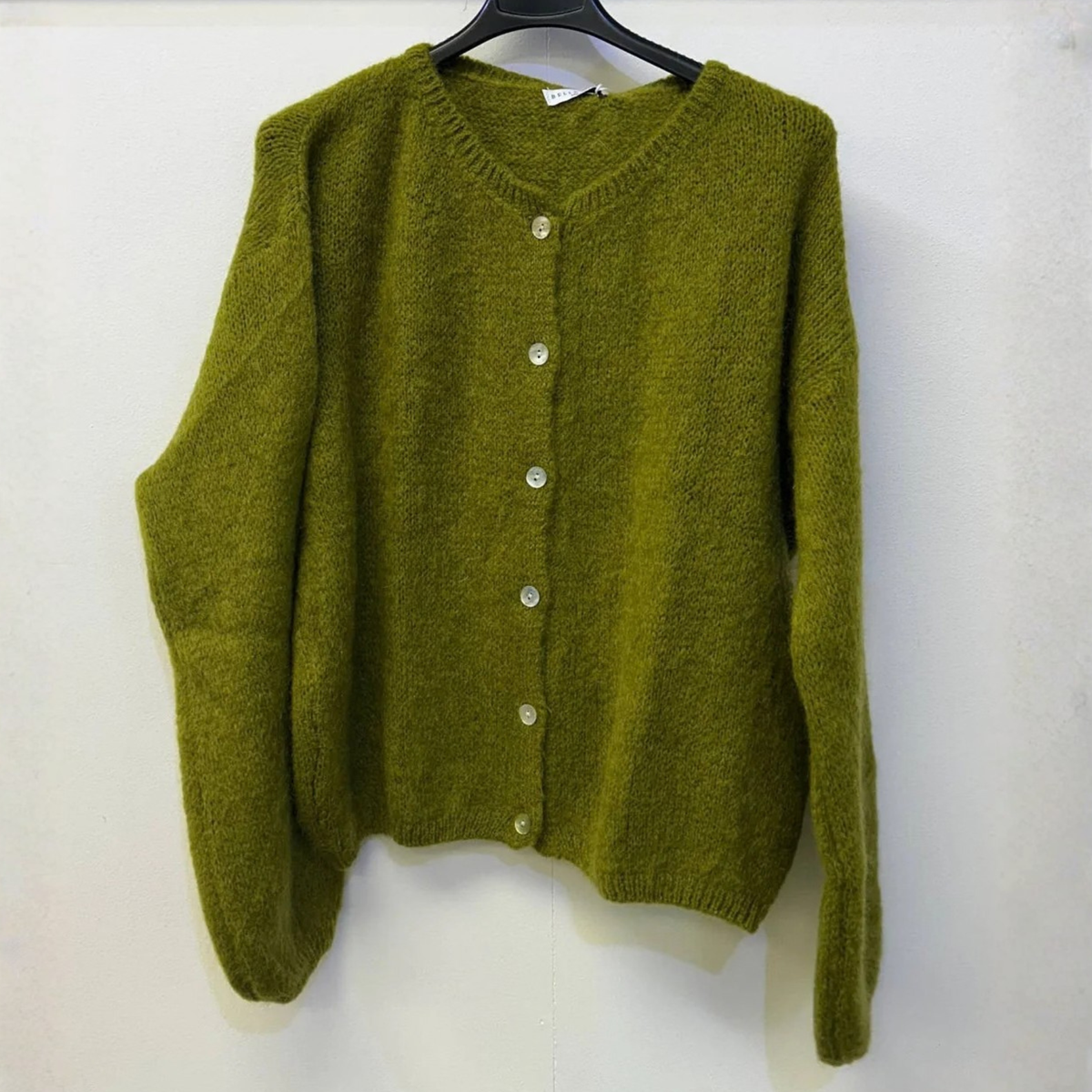Mohair Blend Button Through Cardigan - Olive