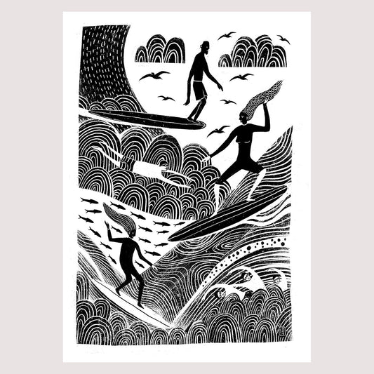 Jago Illustration Print - Surfers & Swimmers